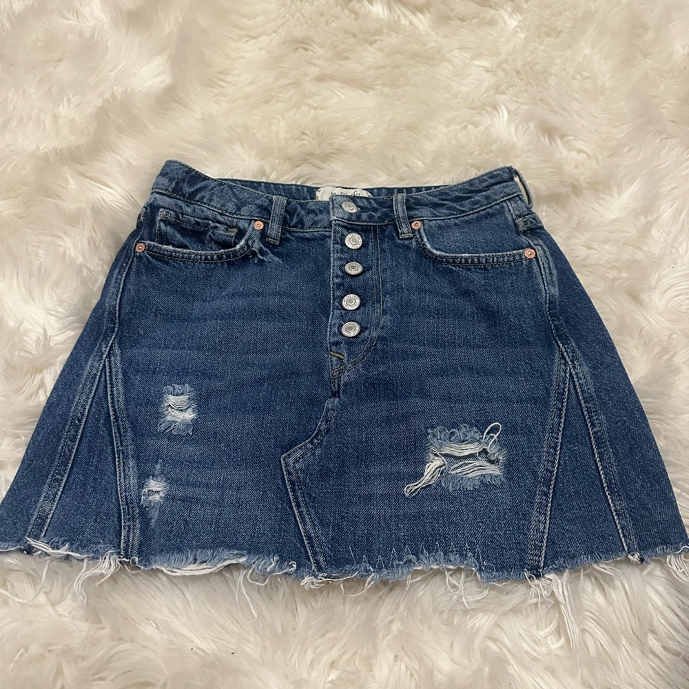 We The Free Blue Distressed Mini Skirt